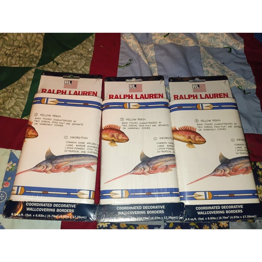 Ralph Lauren Wallpaper Border X3 Yellow perch And Swordfish 8.5 Sq Ft Each